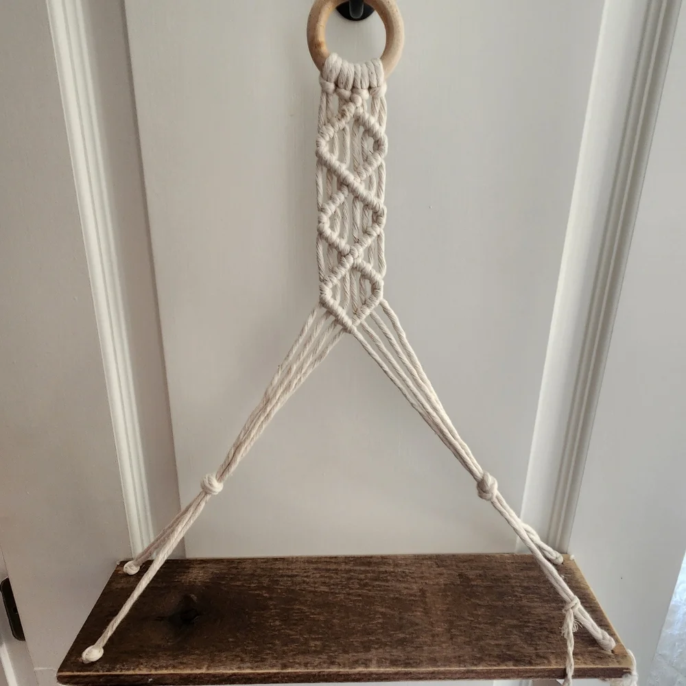 2 - Macrame Wood Hanging Shelves Boho Rustic